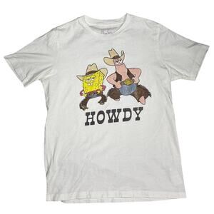 Nickelodeon “Howdy” Cowboy SpongeBob & Patrick Tee 🤠 White Graphic Tee •Size XS
